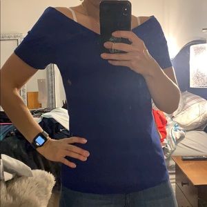 Blue off the shoulder shirt